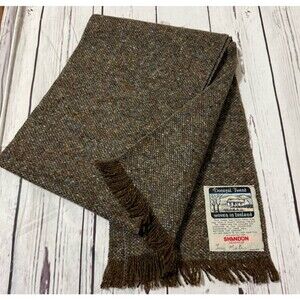 Donegal Tweed  Wool Scarf for Men Tony Meehan Weaver 56 Inches Long Fringe Brown